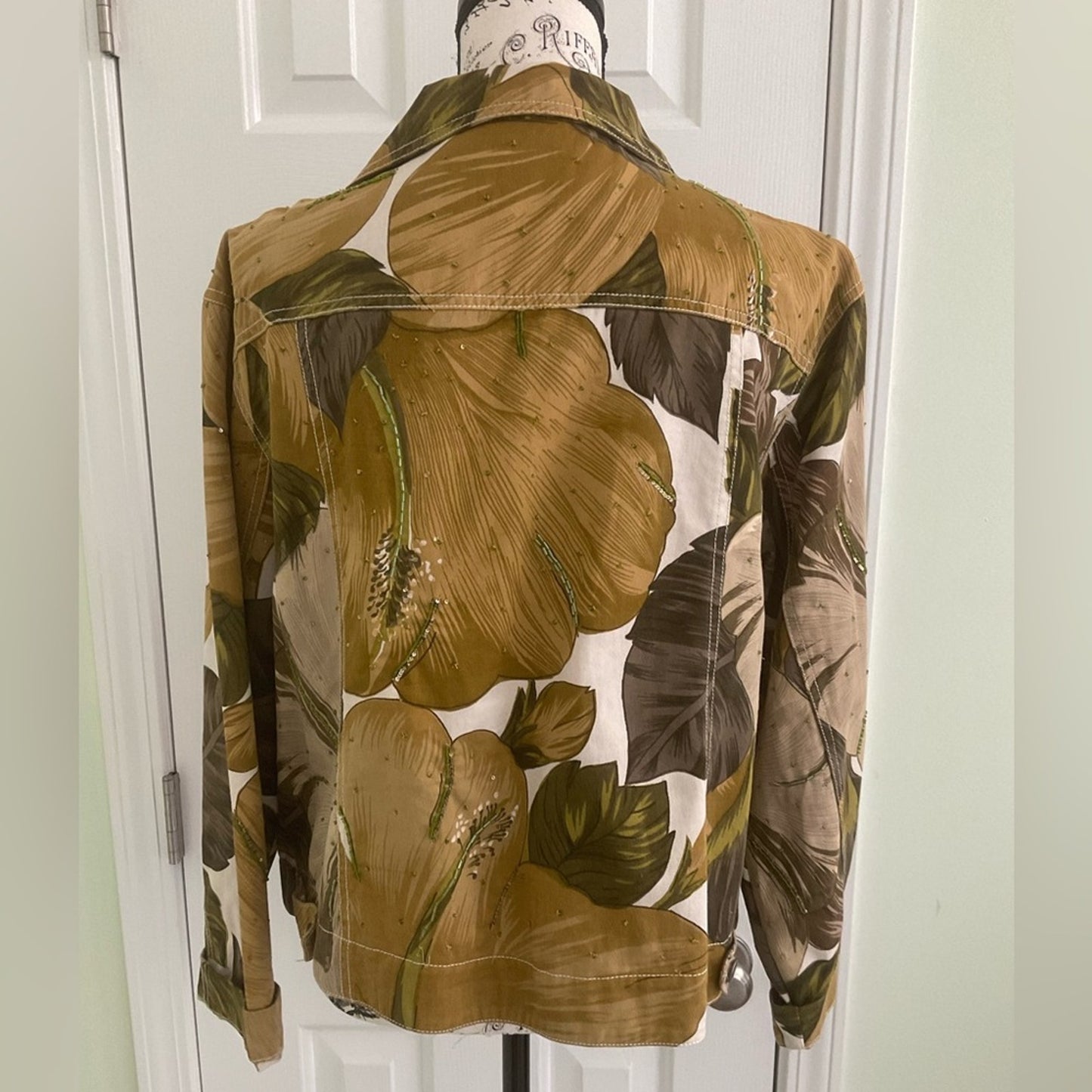 Chico's Brown and Green Floral Jean Jacket