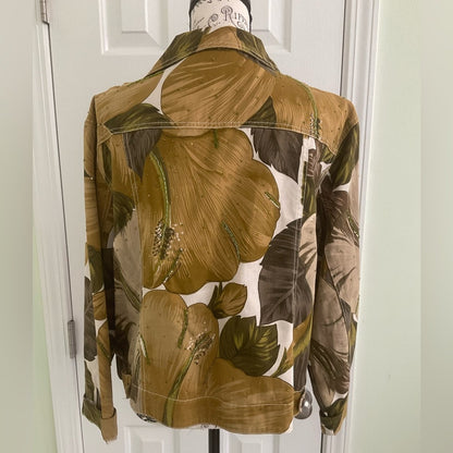 Chico's Brown and Green Floral Jean Jacket