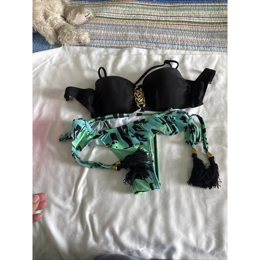 Swimsuit - bikini 2 PIECES  black&green