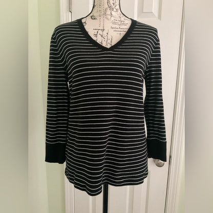 Jones New York Black and White Striped Long Sleeve Top