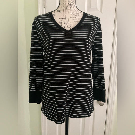 Jones New York Black and White Striped Long Sleeve Top