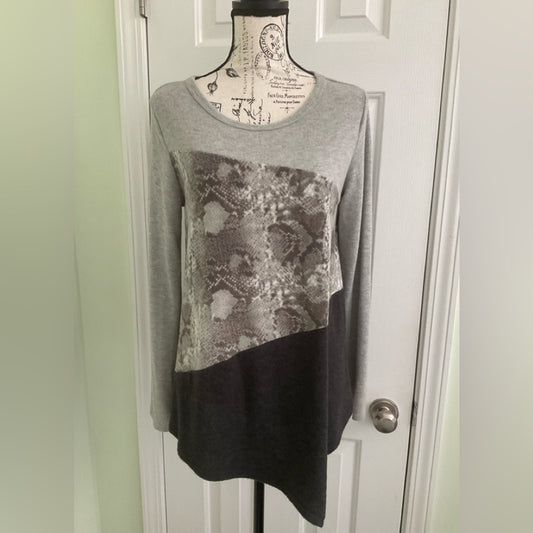 ODDY Gray and Brown Patterned Long Sleeve Top