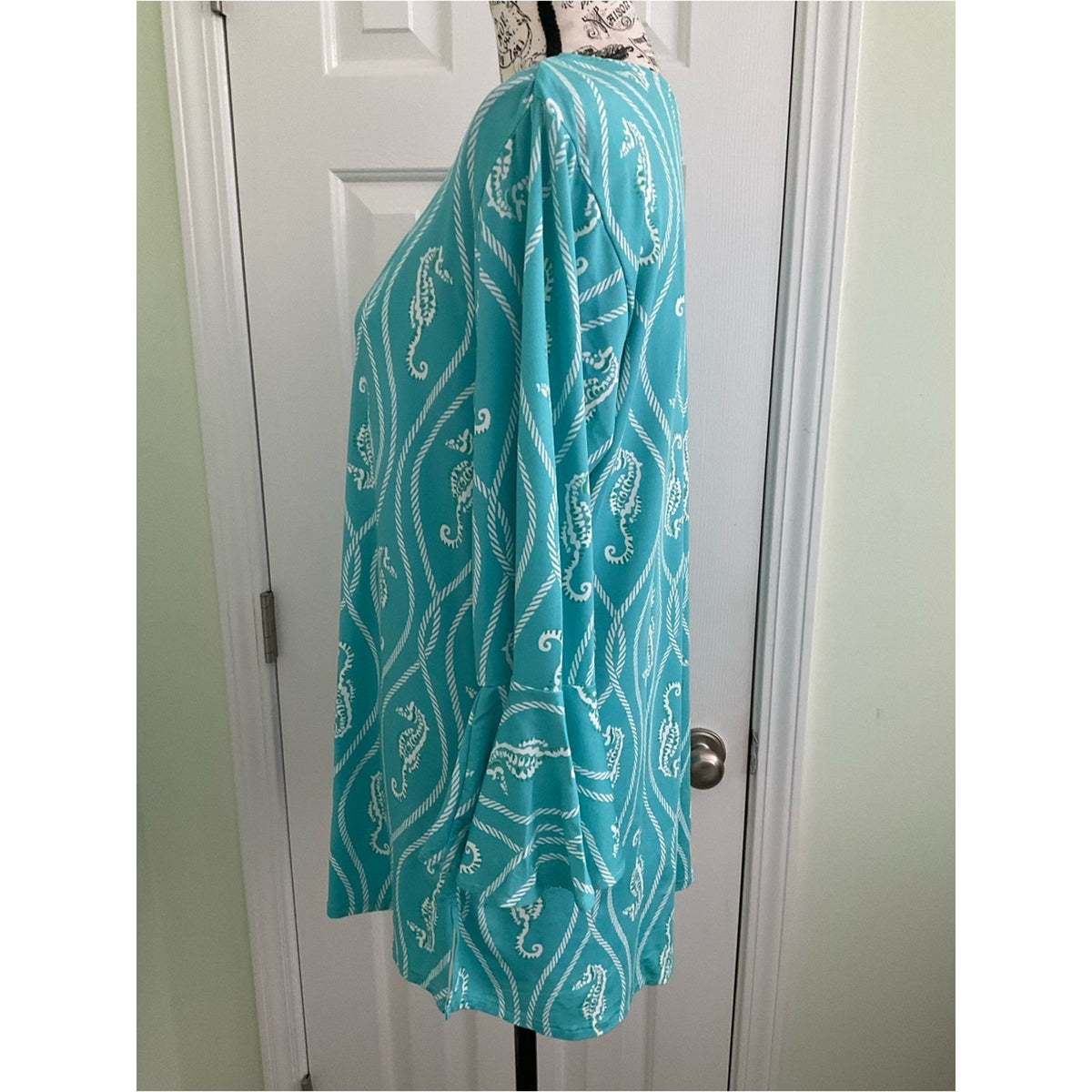 Escapada Turquoise Seahorse Rope-Print V-Neck Tunic