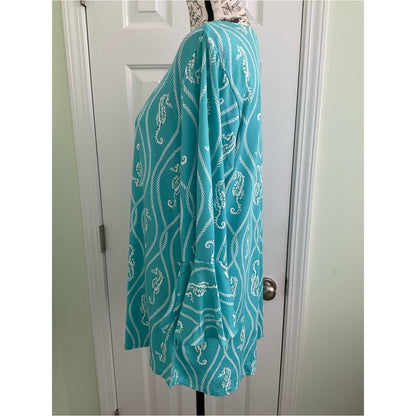 Escapada Turquoise Seahorse Rope-Print V-Neck Tunic