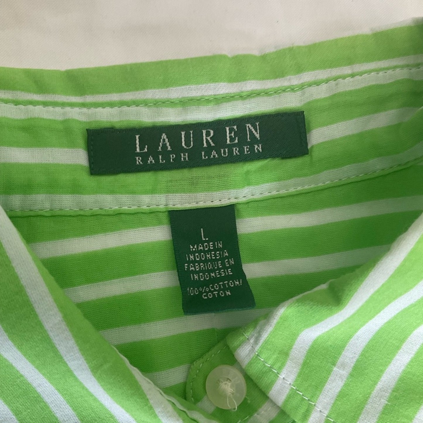 Lauren Ralph Lauren Green Striped Women's Button Down Shirt