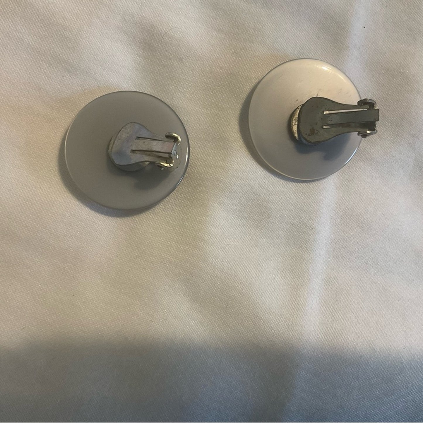 Vintage Classic Round button shaped Gray Clip-On Earrings