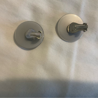 Vintage Classic Round button shaped Gray Clip-On Earrings