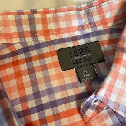 Saddlebred Orange and Purple and white Plaid Casual Button Down Shirt