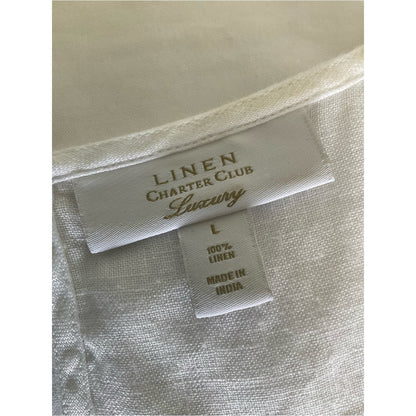 Charter Club White Eyelet Flutter Sleeve V-Neck Linen Top