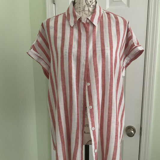 beachlunchlounge Red and White Striped Button Down Shirt