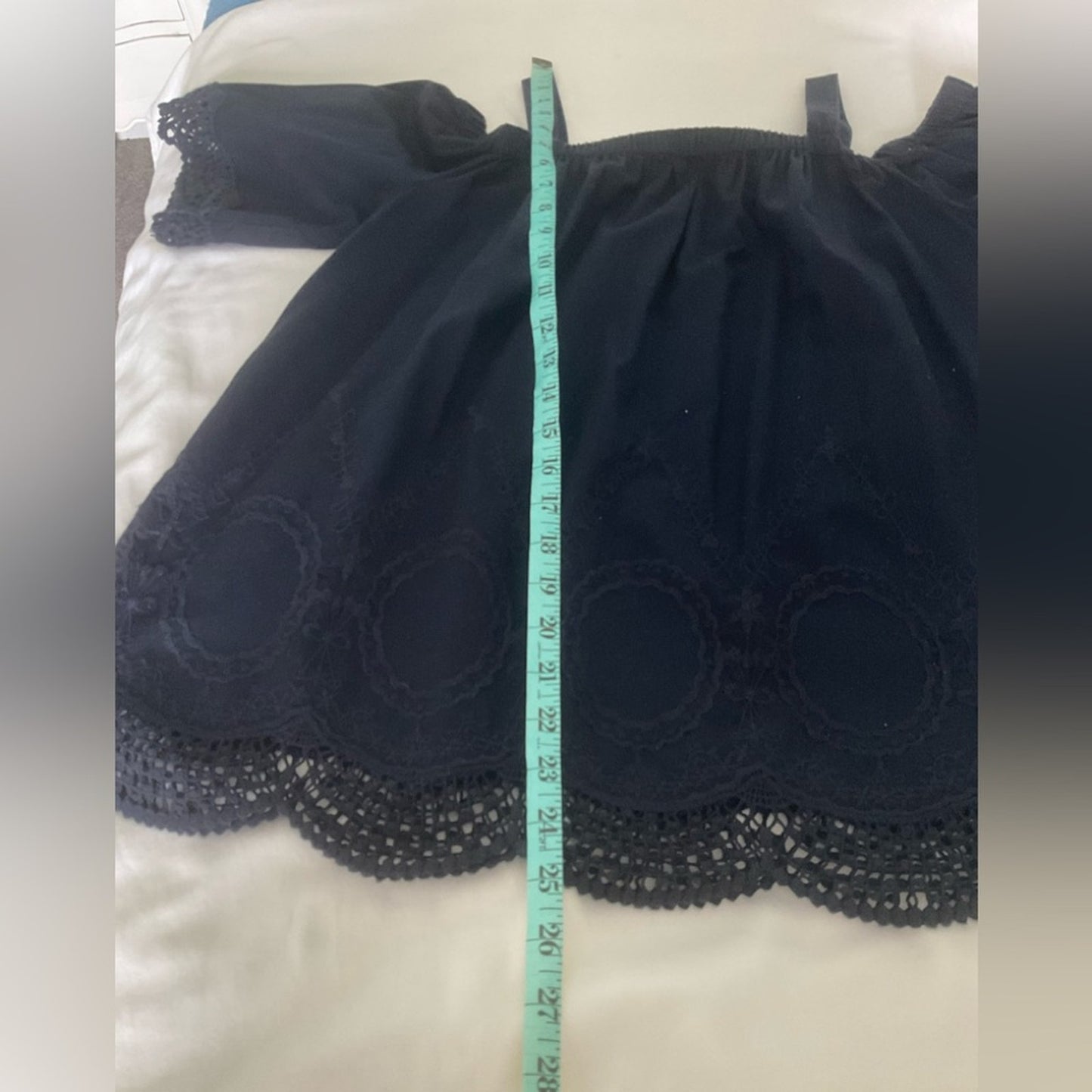 Crown & Ivy Navy Blouse with Lace Accents