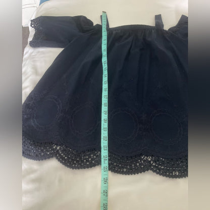 Crown & Ivy Navy Blouse with Lace Accents