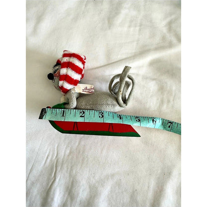 Annalee Christmas Mouse sitting on red wooden sled