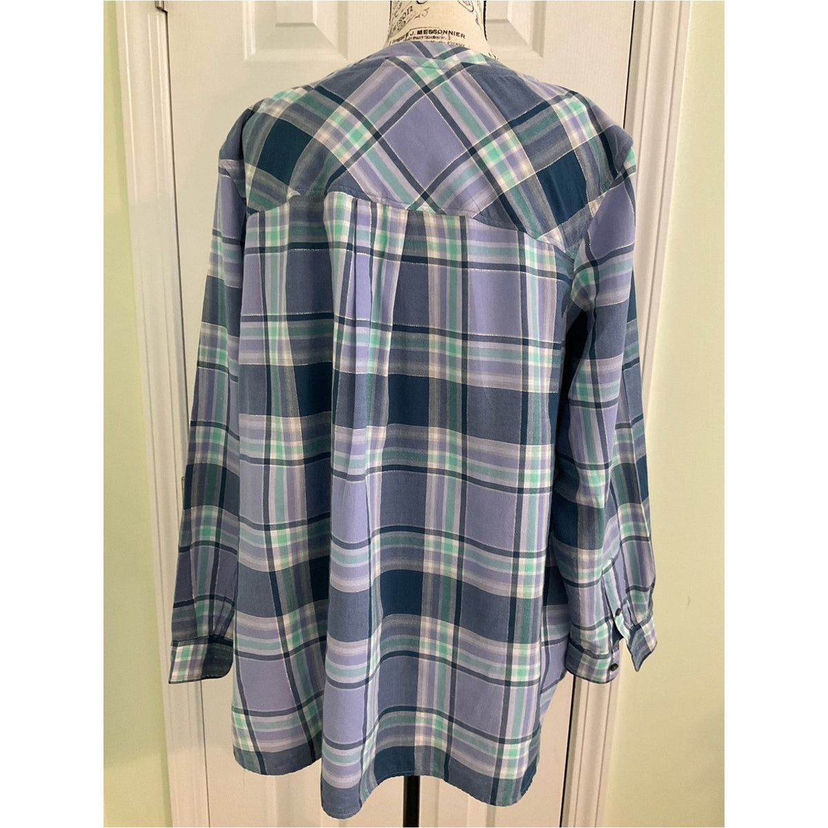 Talbots Lavender and Teal Plaid Button-Front Tunic