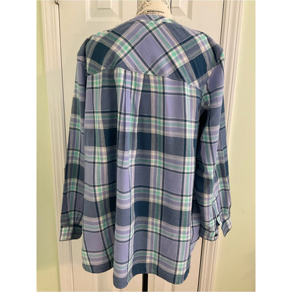 Talbots Lavender and Teal Plaid Button-Front Tunic
