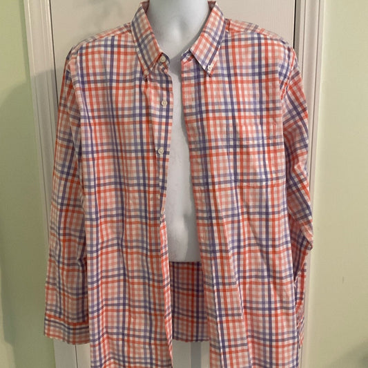 Saddlebred Orange and Purple and white Plaid Casual Button Down Shirt