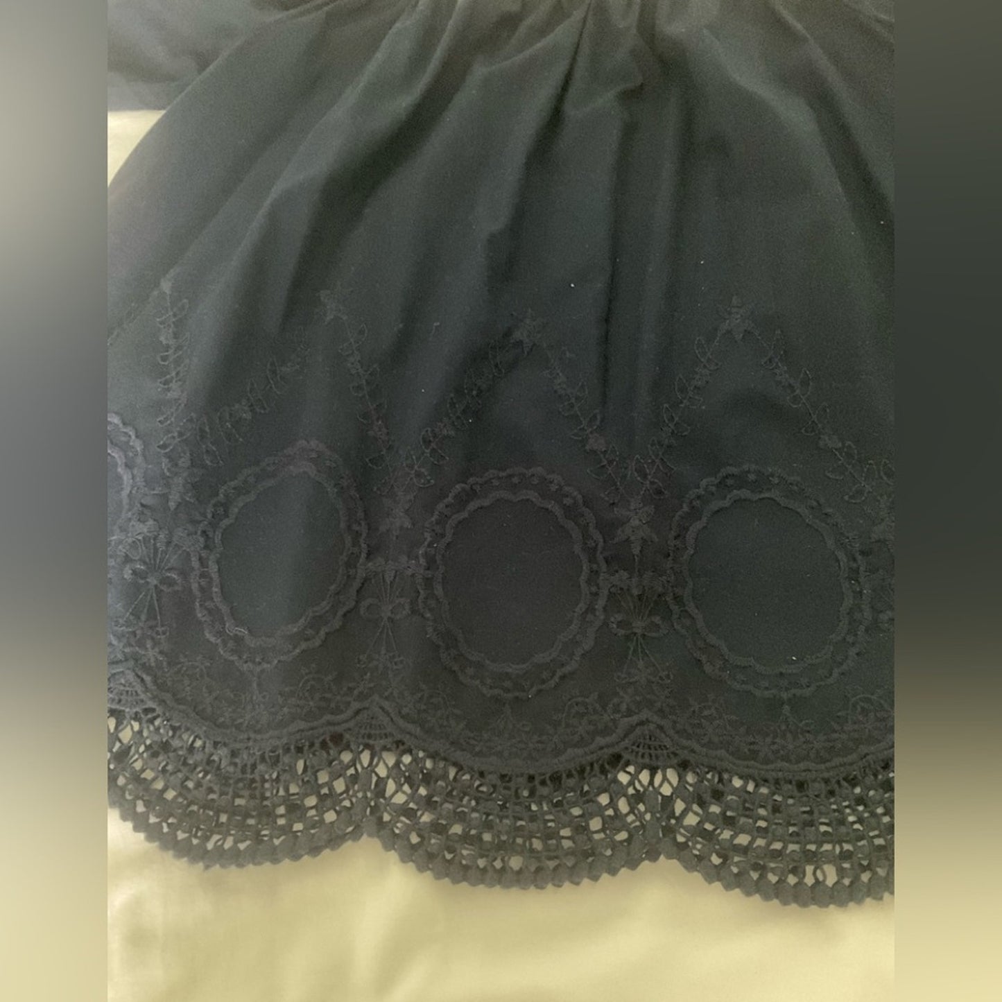 Crown & Ivy Navy Blouse with Lace Accents