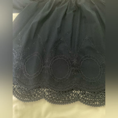 Crown & Ivy Navy Blouse with Lace Accents