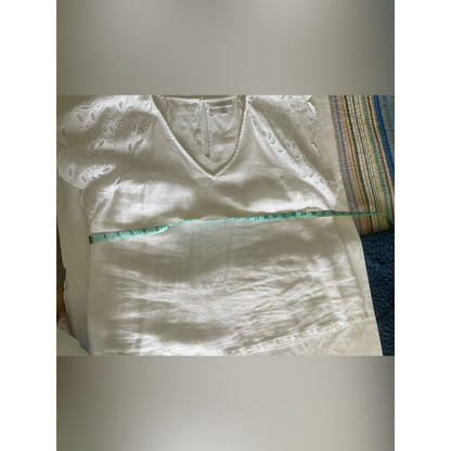 Charter Club White Eyelet Flutter Sleeve V-Neck Linen Top