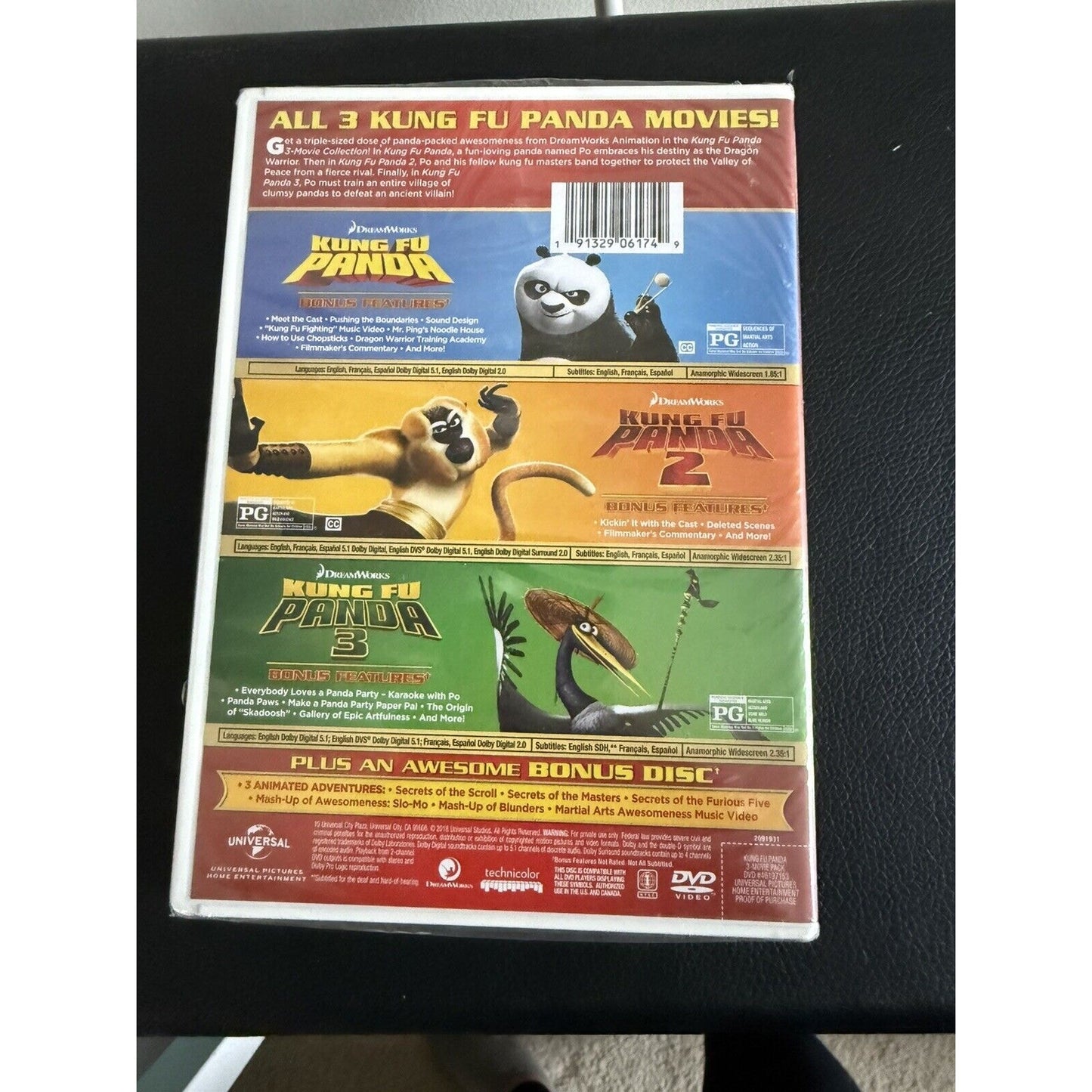 Kung Fu Panda 1,2 And 3, 3-movie Collection Dvd New Sealed