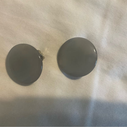Vintage Classic Round button shaped Gray Clip-On Earrings