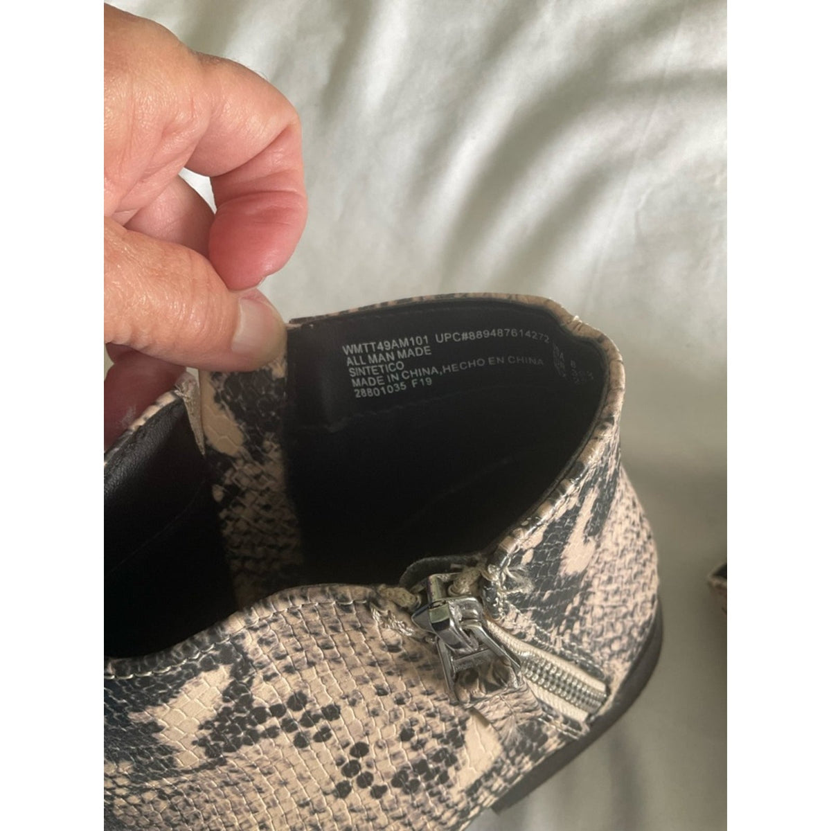 Time and Tru Snake-Print Ankle Booties in Beige and Black