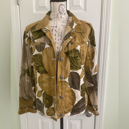 Chico's Brown and Green Floral Jean Jacket