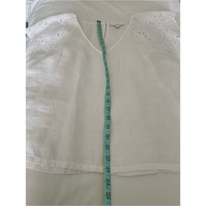 Charter Club White Eyelet Flutter Sleeve V-Neck Linen Top