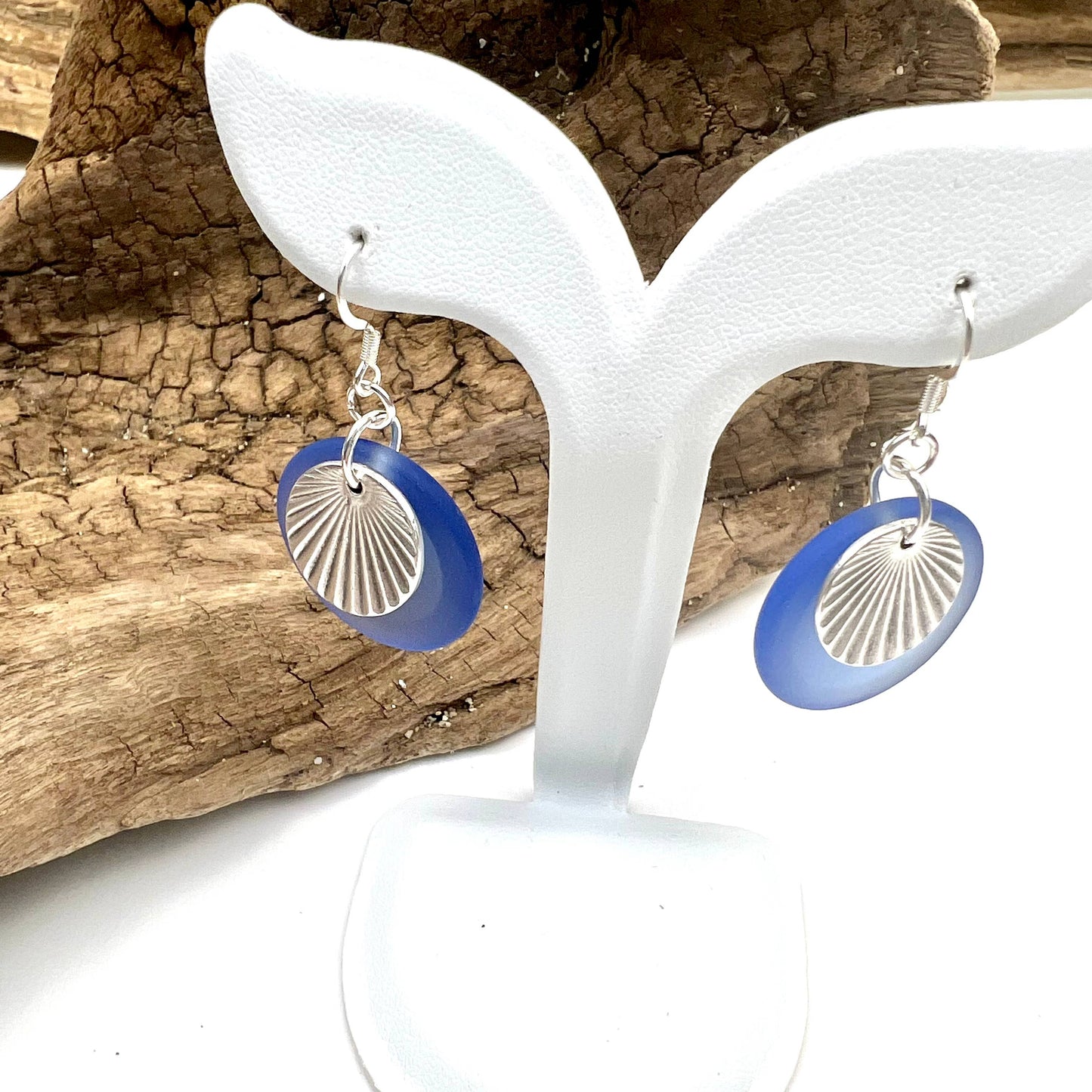 Jackie Gallagher Designs - Handmade Coastal Jewelry - Cultured glass with sunburst earrings: Cobalt