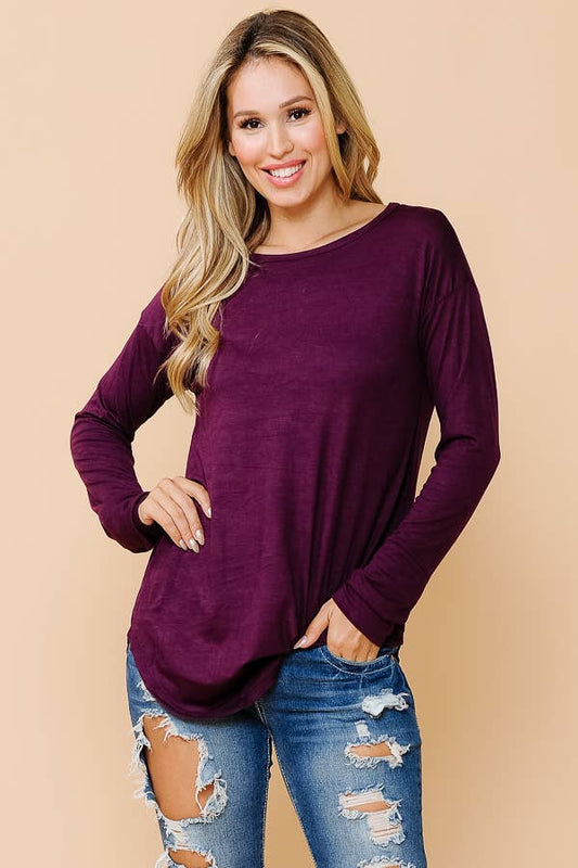 Burgundy Apparel - Curved Hem Top with Thumb Hole