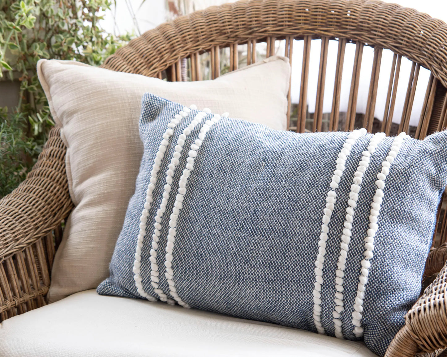 Blue with White Stripes on Side Hand Woven Indoor/ Outdoor Linett Pillow