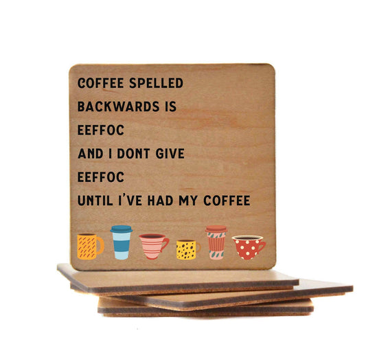 Driftless Studios - Coffee Spelled Backwards Fun Wood Coasters