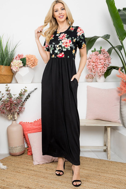 Perfect Peach - Short sleeve floral top empire waist dress