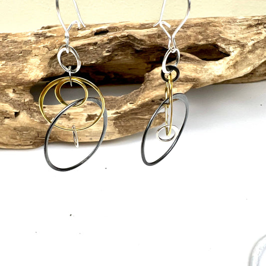 Jackie Gallagher Designs - Oxidized Silver and Gold Earrings