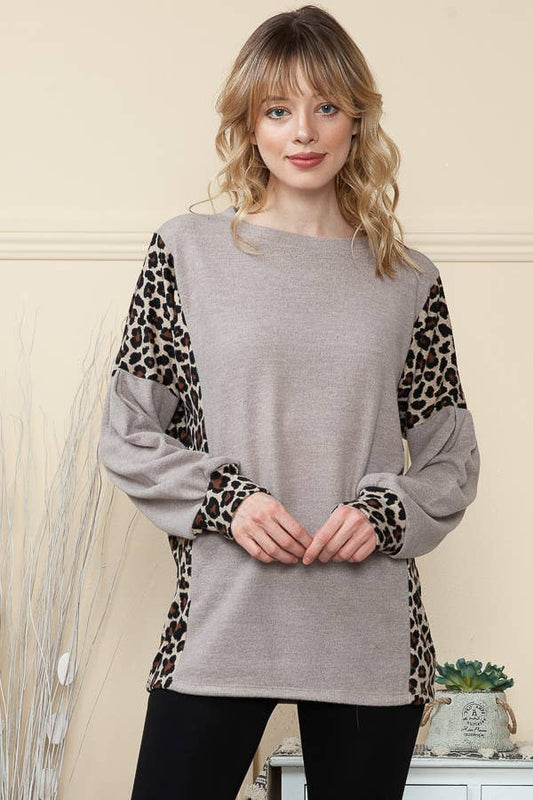 Burgundy Apparel - Long Sleeve Tunic with Cheetah Print