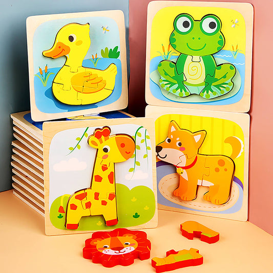 JSBlueRidge Toys - Wooden Puzzles for Preschool Kids - Cute Animal Theme