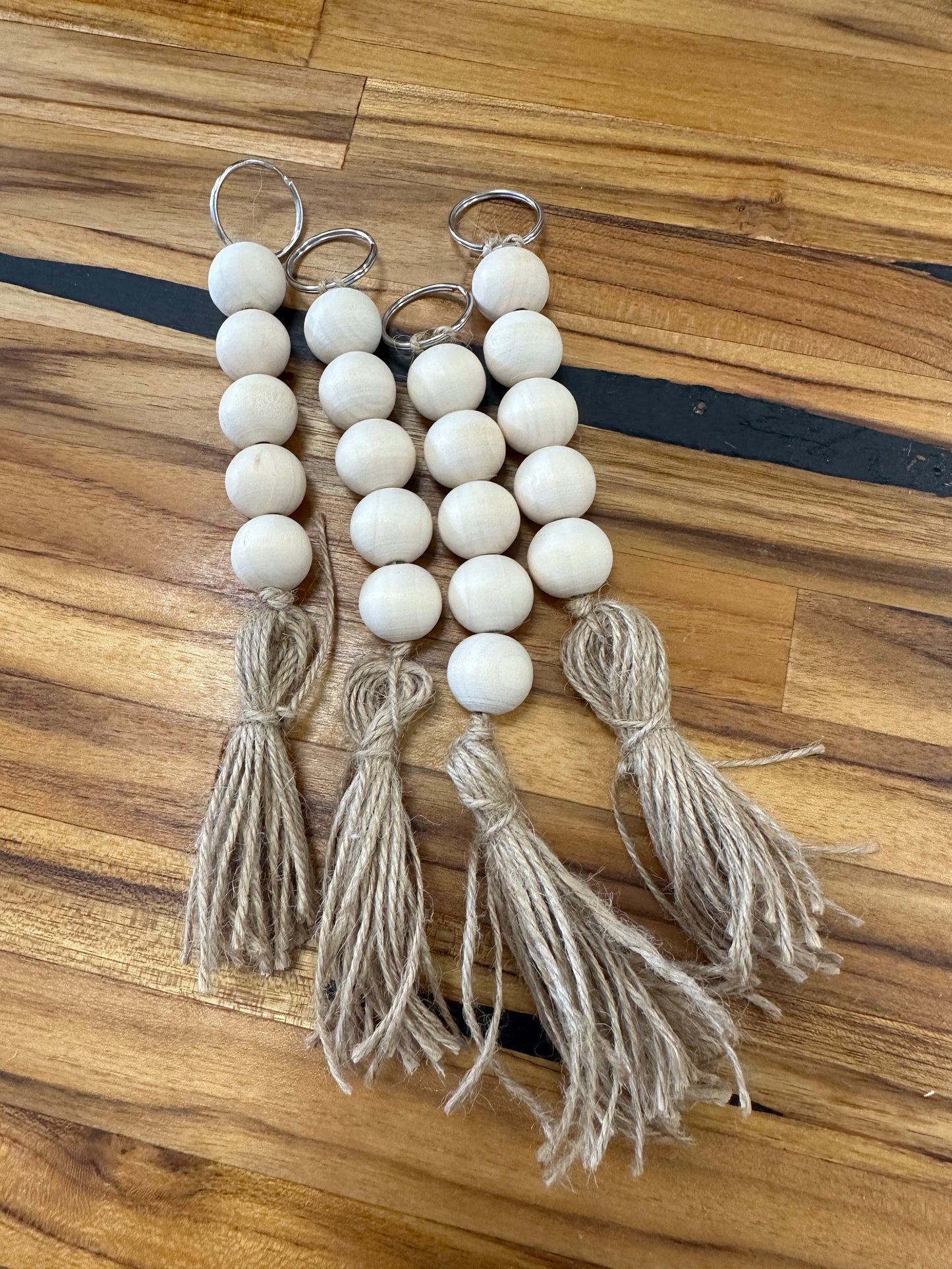 Wooden Ball Keychain with string tassel