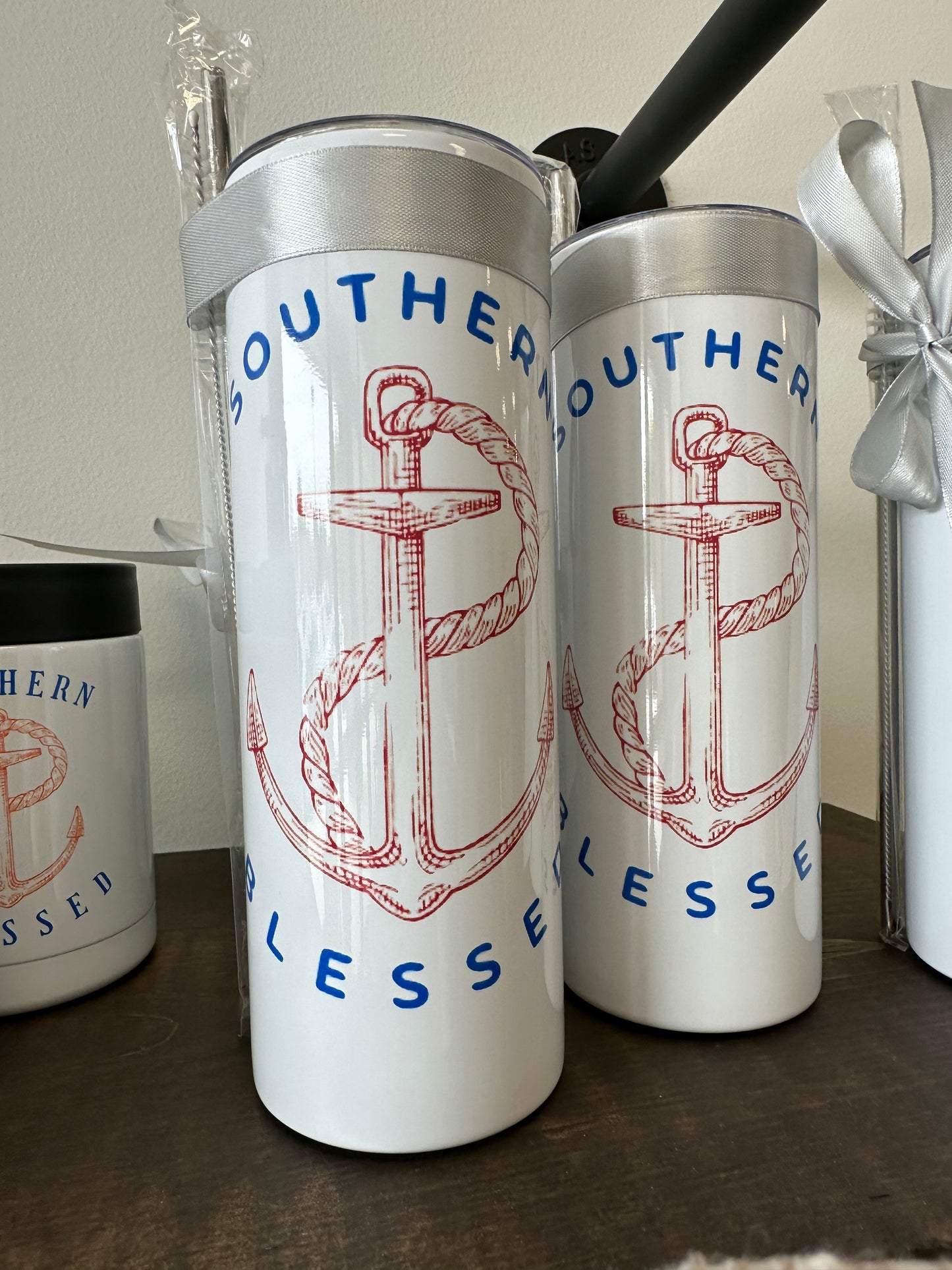 Southern Blessed Tumbler with Red Anchor