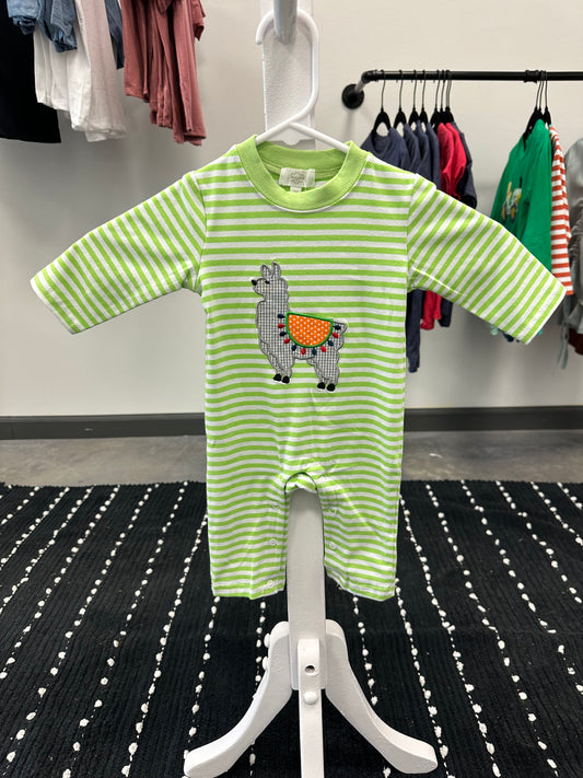 Baby Onesie green stripe llama