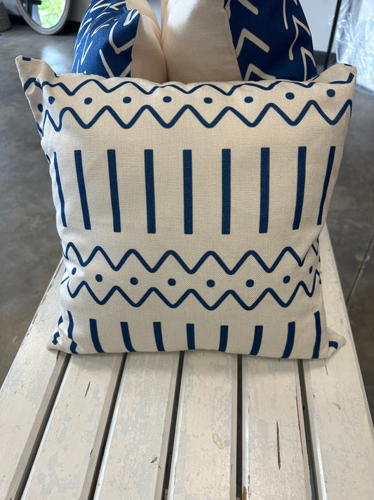 Pillow cover Cream with Blue accents