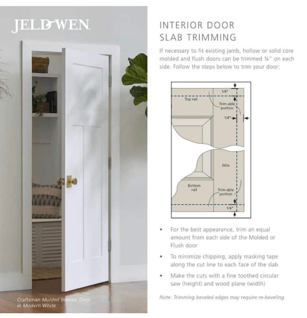 Jeld-Wen 24 in. x 80 in. Madison White Painted Smooth Solid Core Molded Composite MDF Interior Door Slab