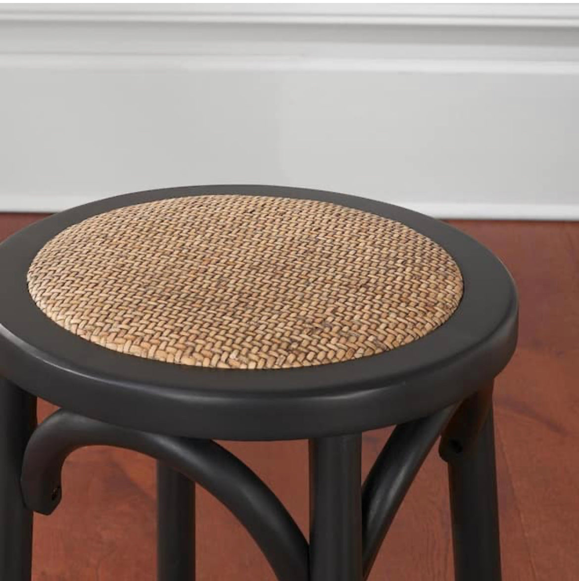 Home Decorators Collection Mavery Black Wood Backless Counter Stool with Woven Rattan Seat