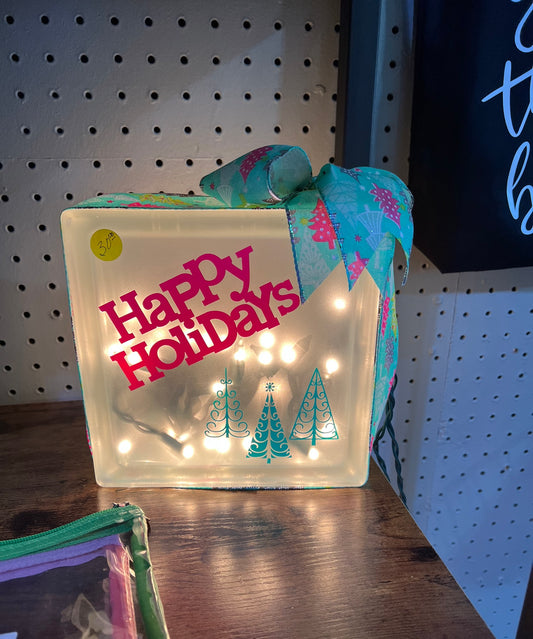 Happy Holidays lighted glass block