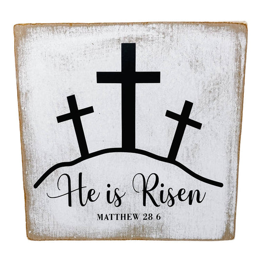 Joshua Jar - He Is Risen 3 Crosses Farmhouse Sign