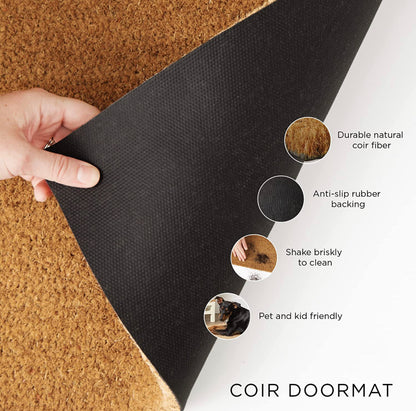 DII Hello Coir Fiber Doormat Non-Slip Durable Outdoor/Indoor, Pet Friendly, 18x30, Blue