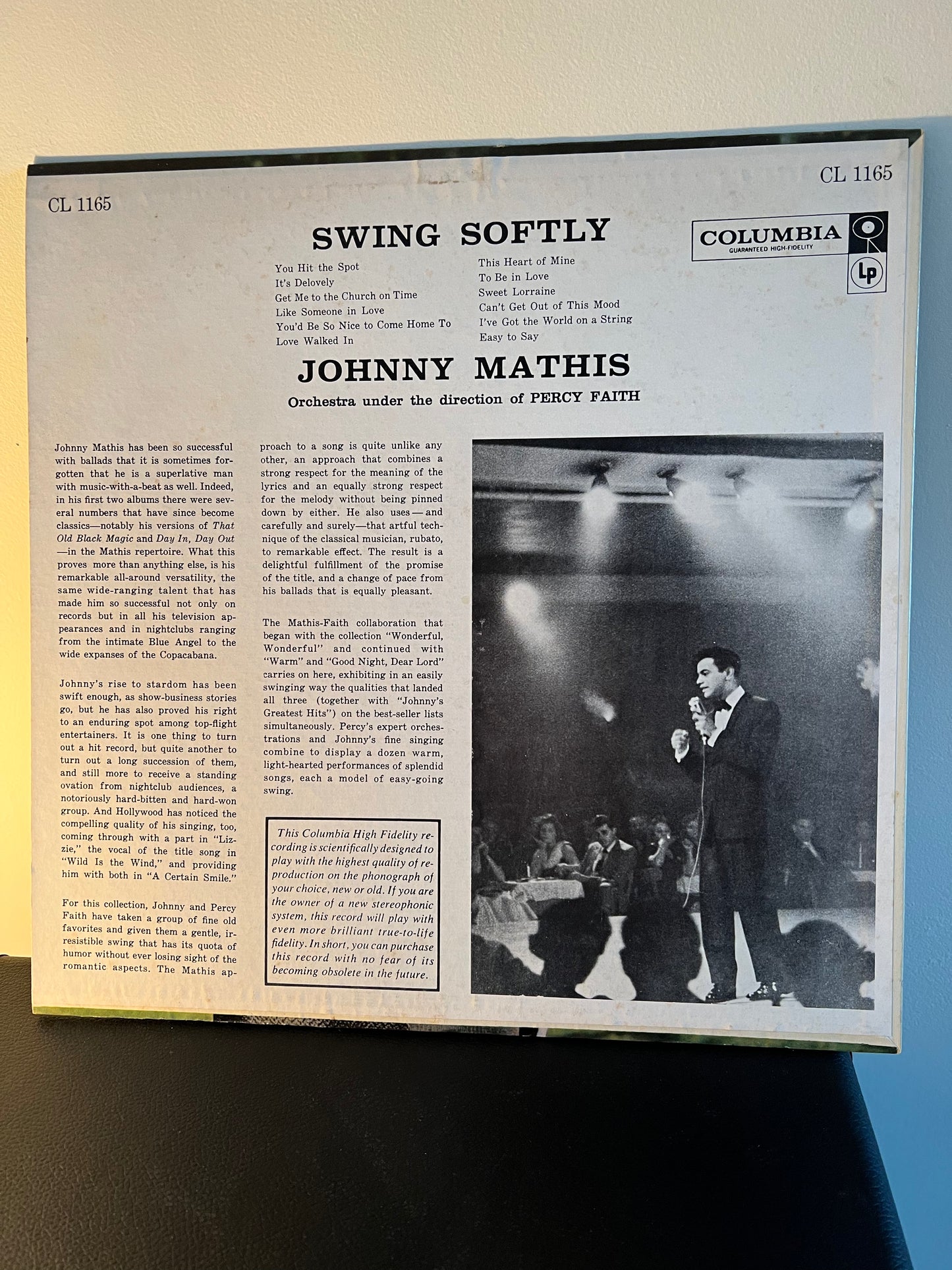 Percy Faith Johnny Mathis Swing Softly CS8023 Columbia Masterworks 6 EYE LP