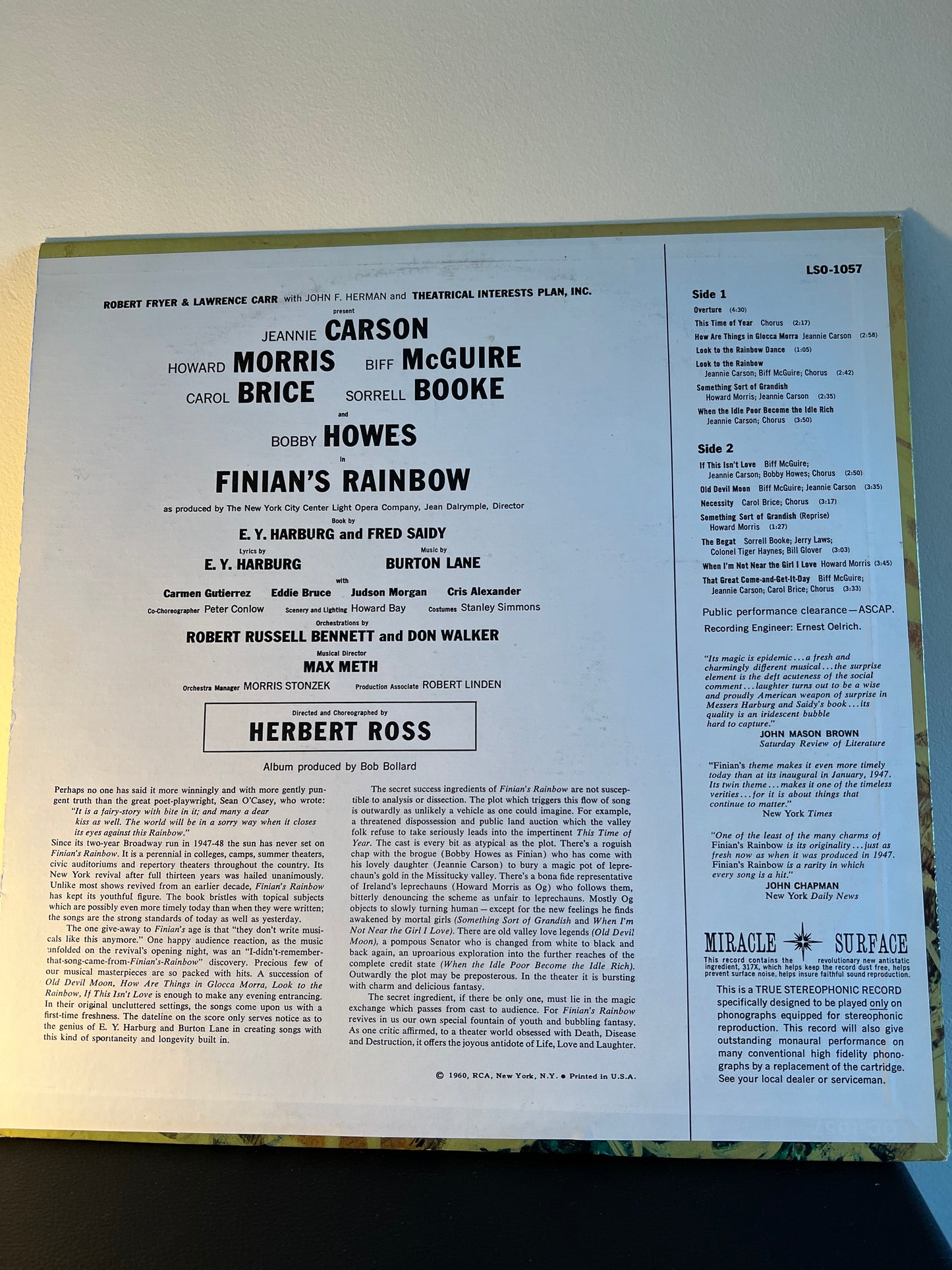 Finian's Rainbow Original Broadway Cast 1960 Vinyl LP RCA # LSO-1057